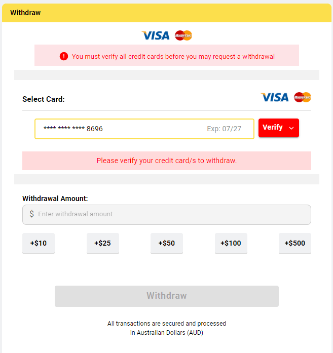 EliteBet-debit card withdrawal